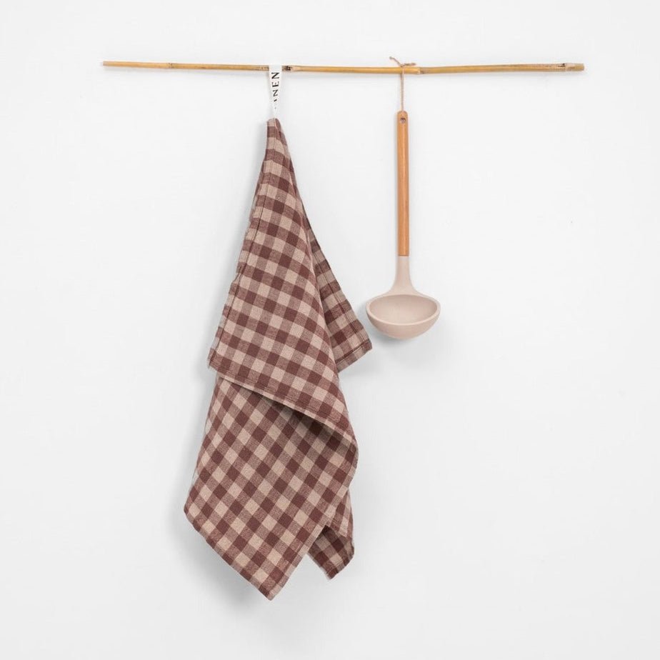 Chocolate Gingham Linen Kitchen Towel - Jao Brand